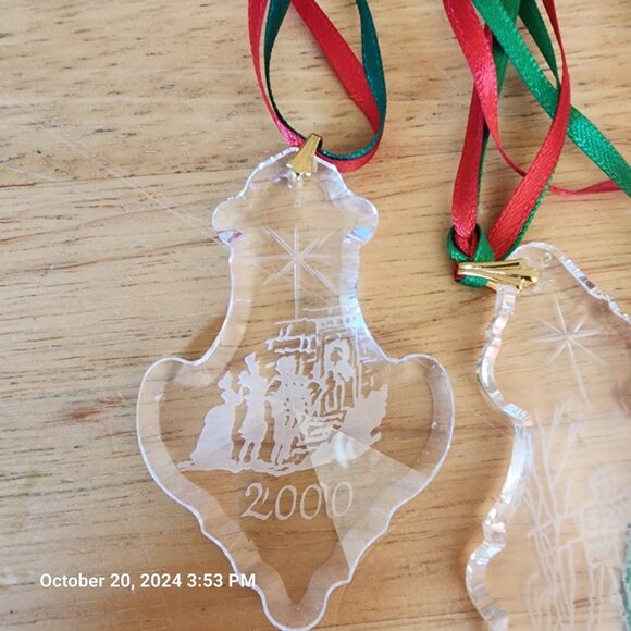 Handcut Crystal Christmas Ornaments 1996, 1998, 1999, 2000 Etched Back 4 in Lot - Picture 2 of 8